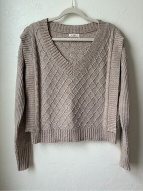 Kori V Neck Layered Sweater Vest Look Diamond Knit Taupe Sweater Size S/M